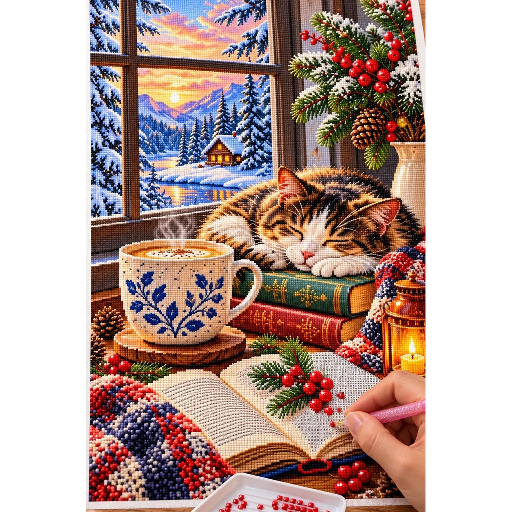 Coffee Books Snowy Window — diamond painting process with applicator pen