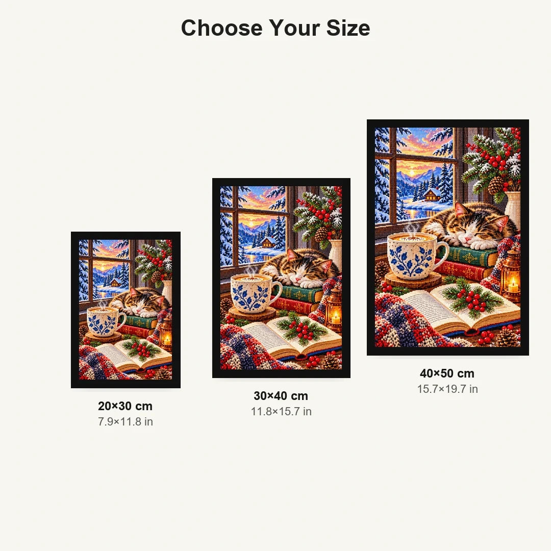 Coffee Books Snowy Window — size comparison for 20 × 30, 30 × 40 and 40 × 50 cm