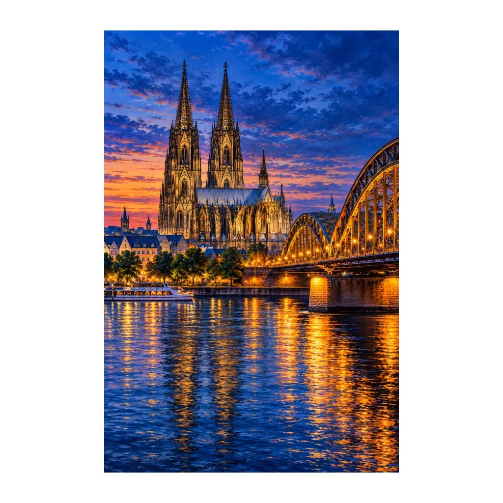 Original Cologne Cathedral Rhine artwork on a white background.