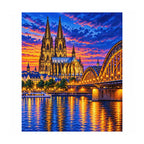 White-background finished diamond painting of Cologne Cathedral Rhine.