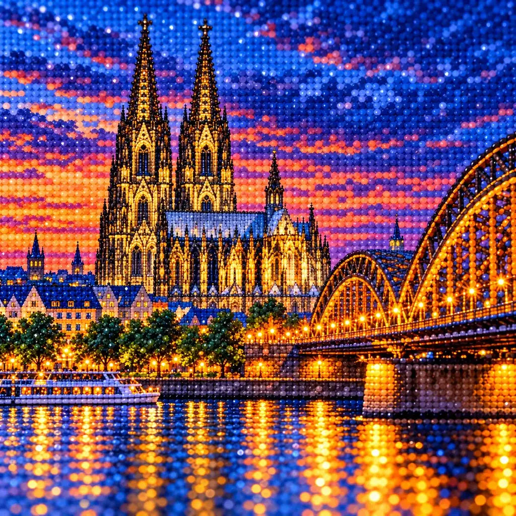 Close-up of drill details in the Cologne Cathedral Rhine diamond painting.