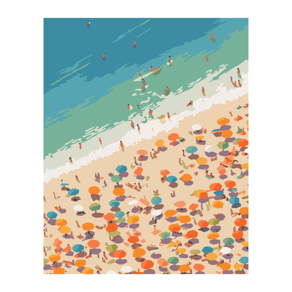 Colorful Beach Crowd Aerial completed artwork on a clean white background