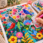 Colorful Bird Garden Diamond Painting Kit finished white-background