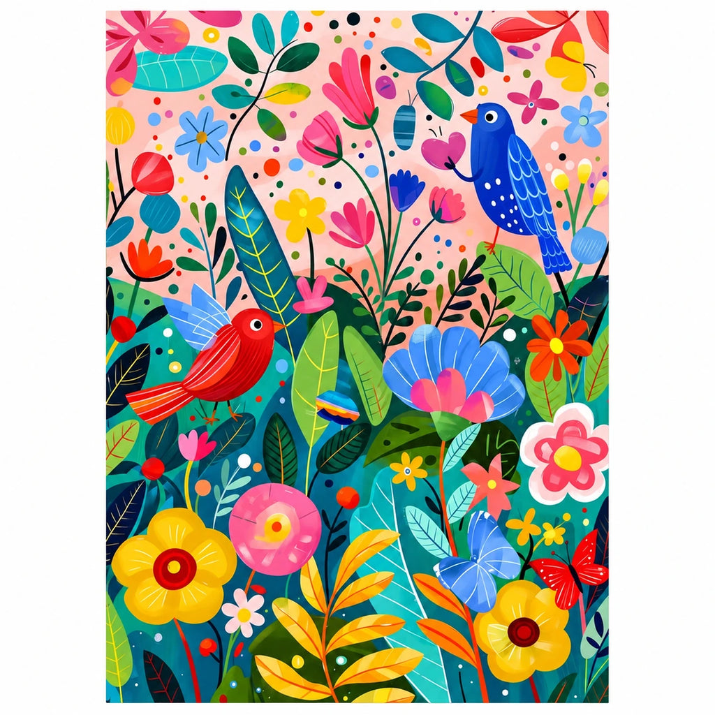 Colorful Bird Garden Diamond Painting Kit No Frame and Framed comparison