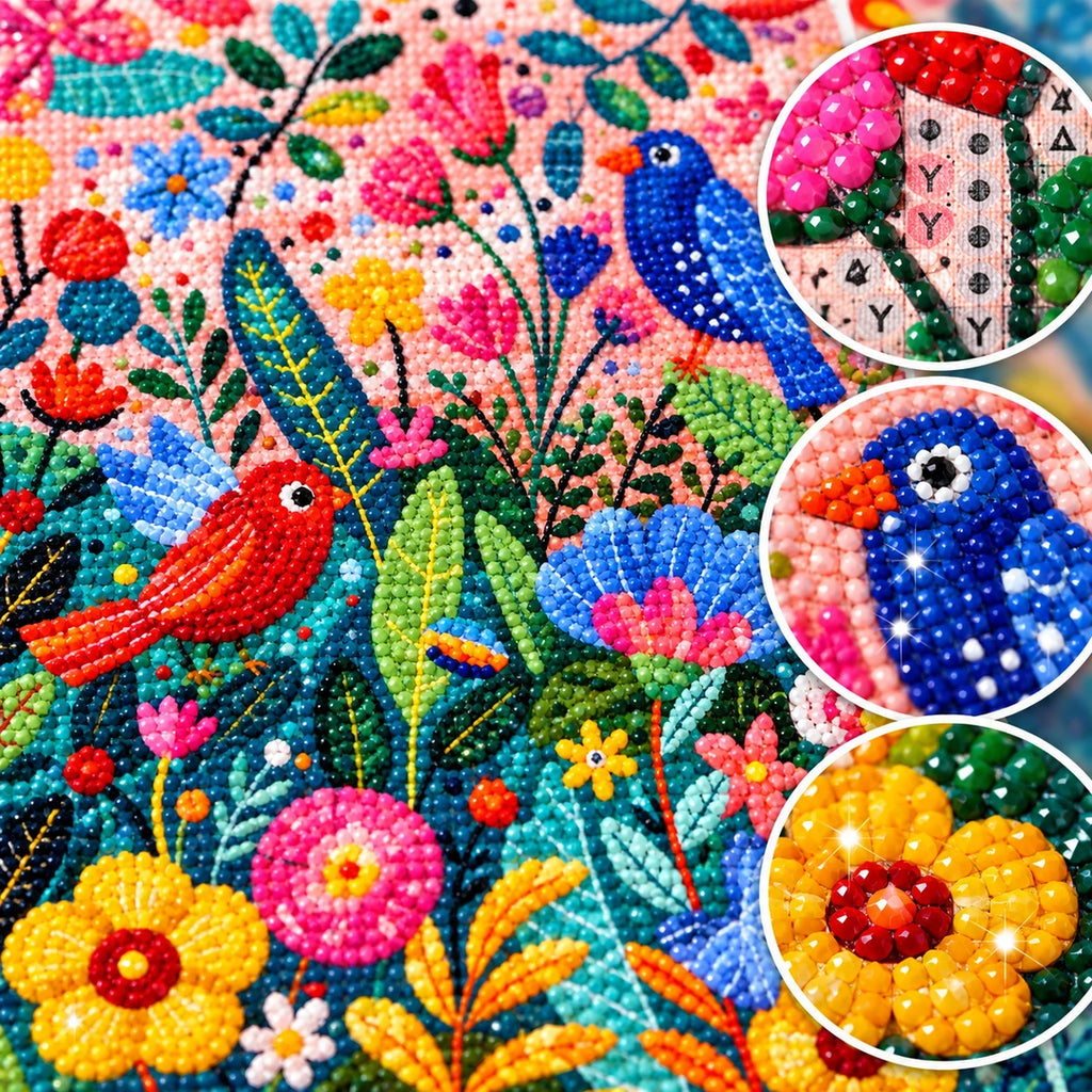 Colorful Bird Garden Diamond Painting Kit process