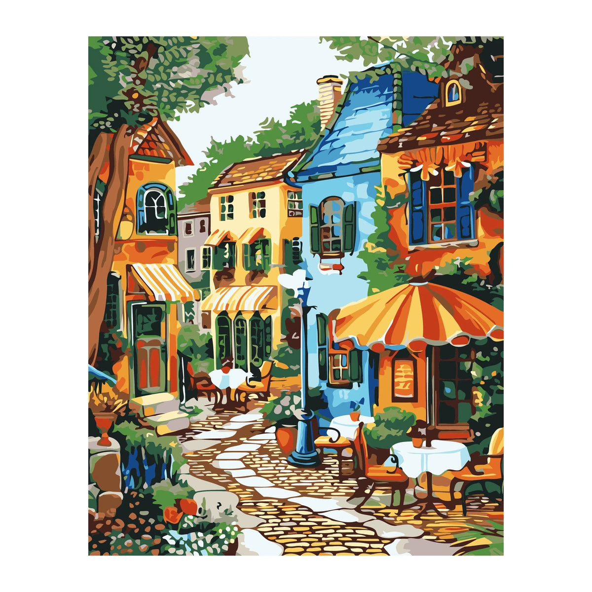 Colorful Café Street completed artwork on a clean white background