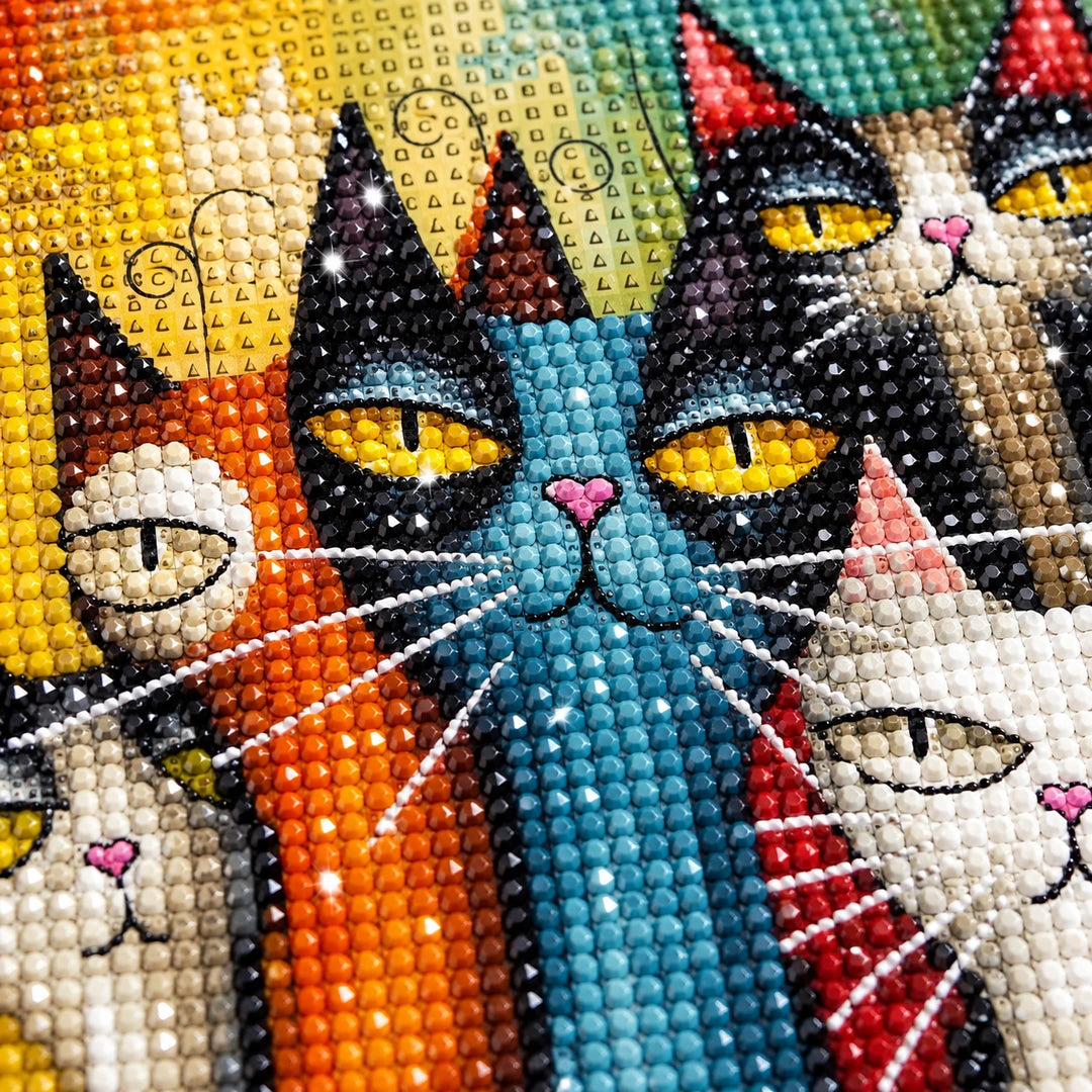 Colorful Cat Trio Diamond Painting Kit process