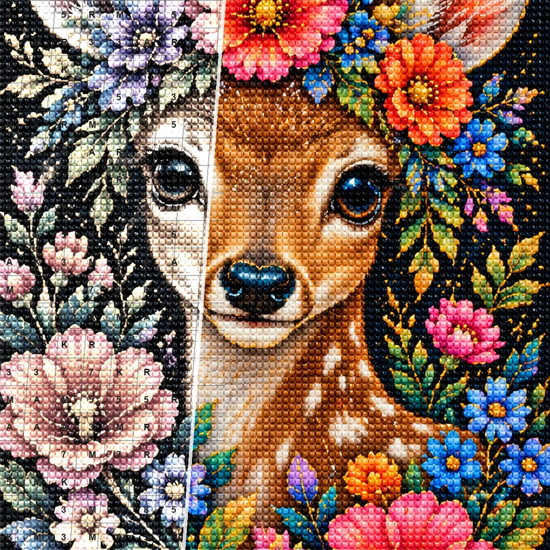 Deer at the Reed Bank Diamond Painting Kit — Diamond and canvas detail