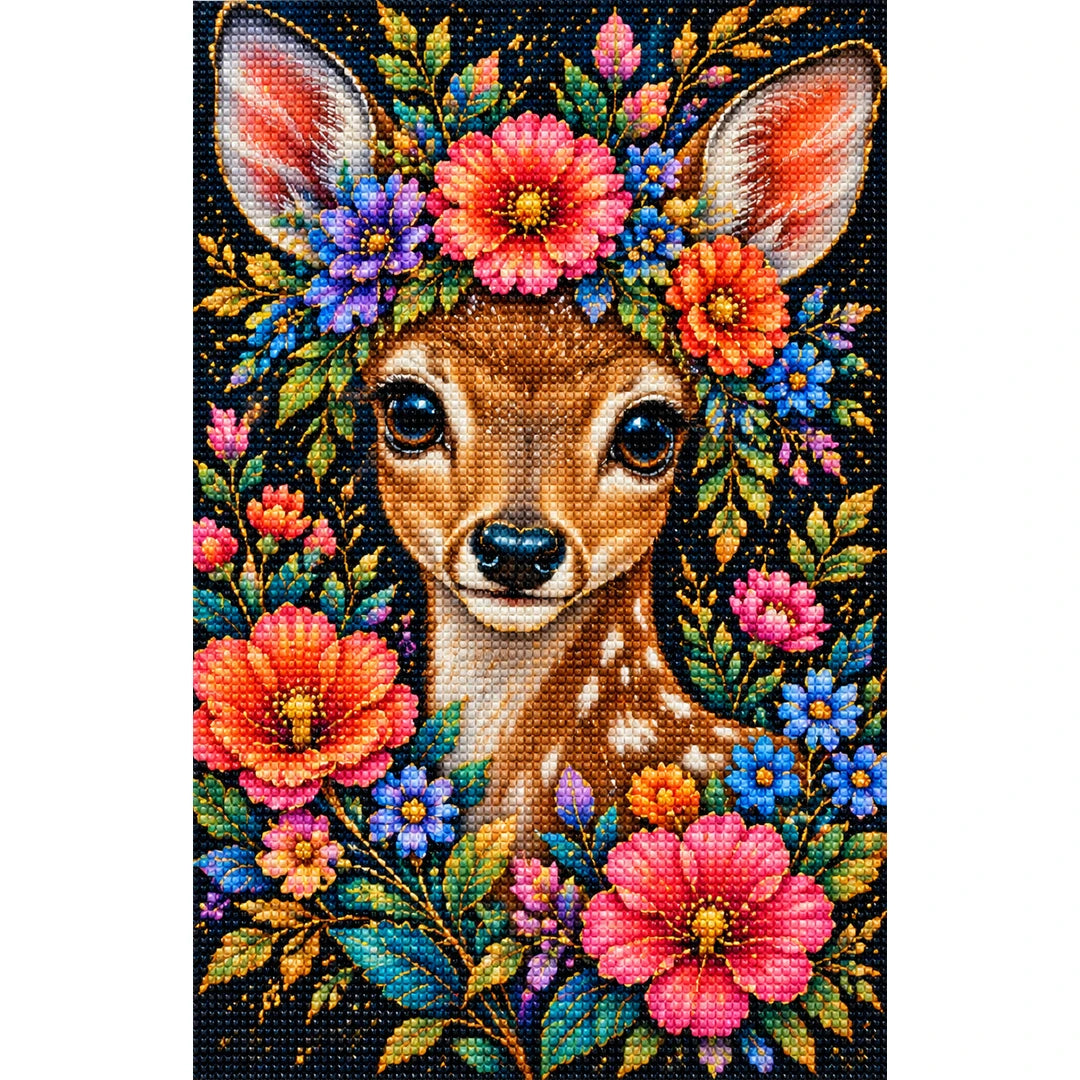Deer at the Reed Bank Diamond Painting Kit — Finished white-background diamond painting