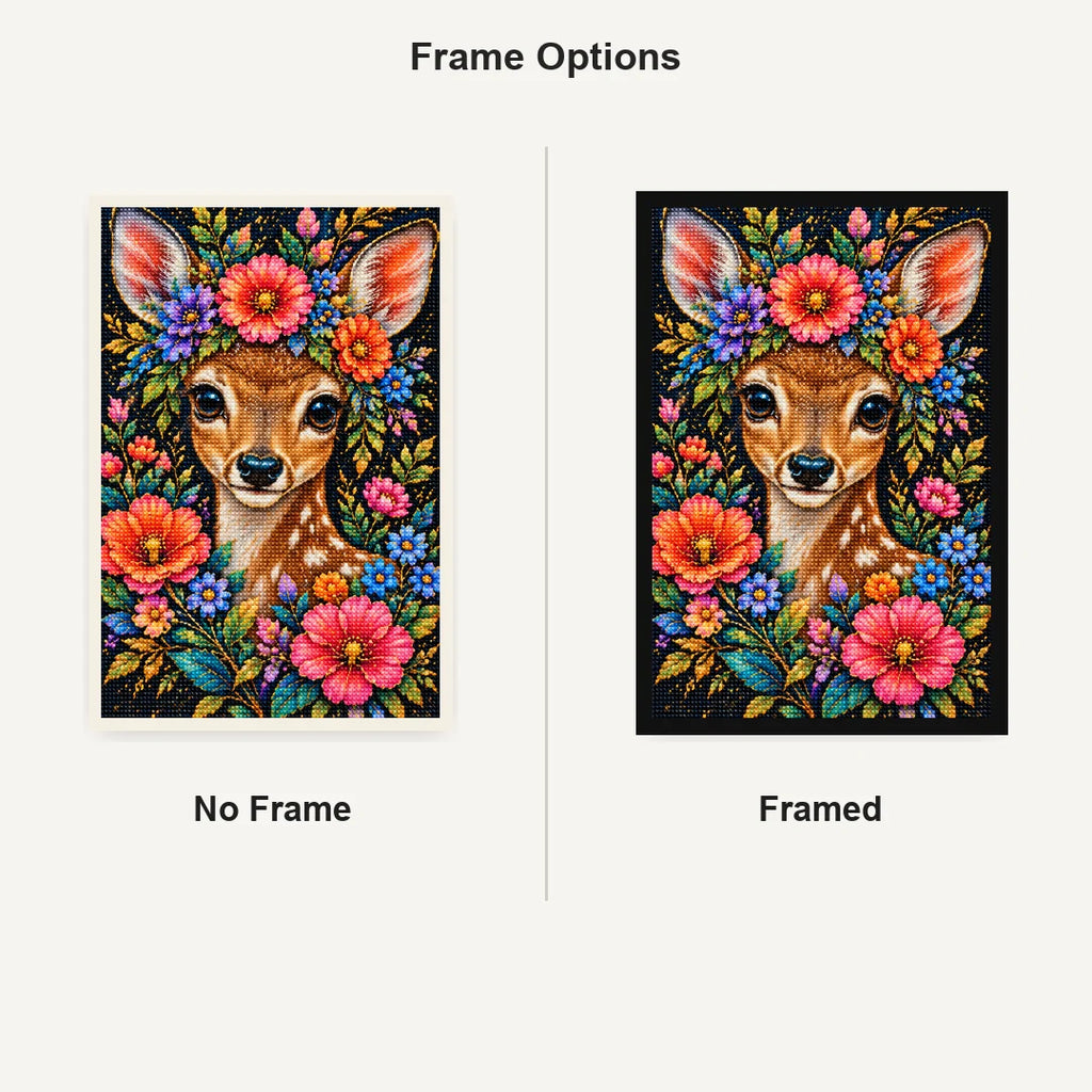 Deer at the Reed Bank Diamond Painting Kit — Framed and no-frame comparison