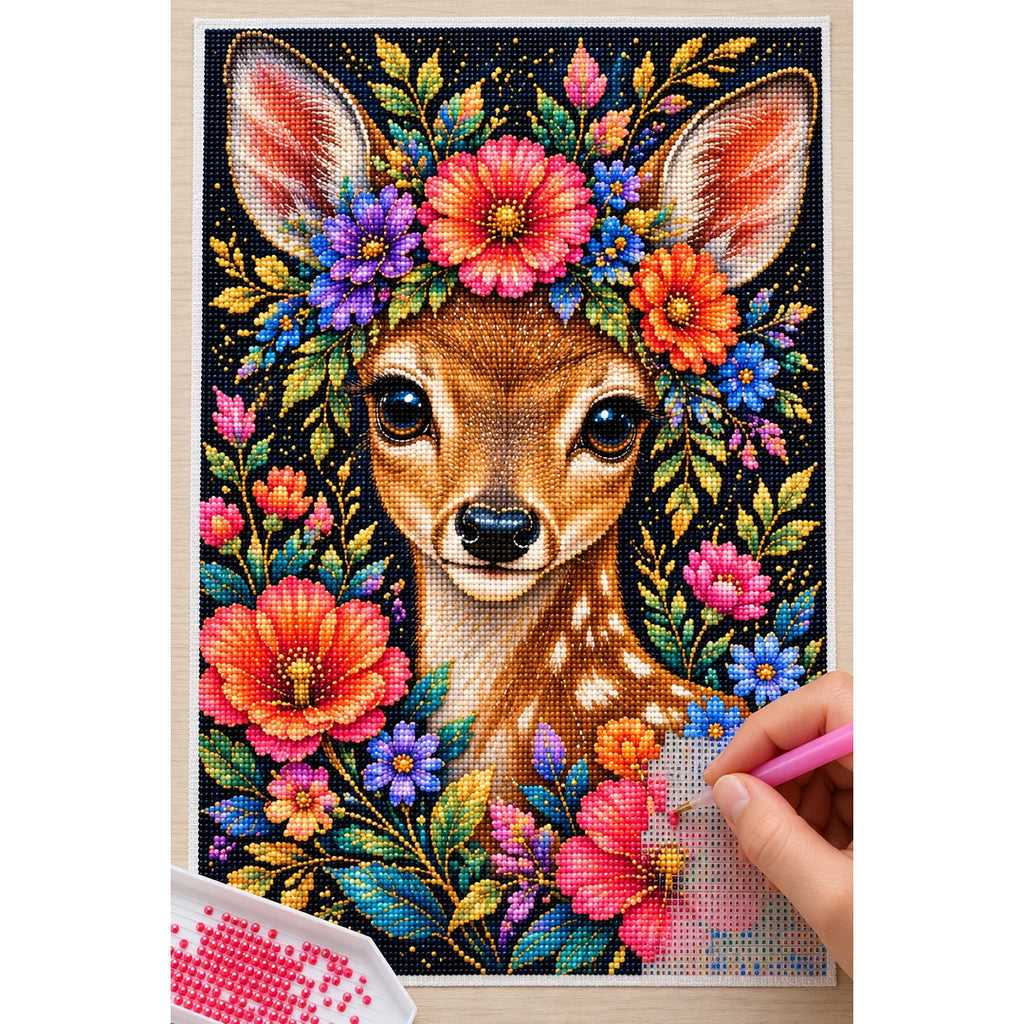 Deer at the Reed Bank Diamond Painting Kit — Diamond painting process
