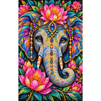 Colorful Floral Elephant Diamond Painting Kit — Finished white-background diamond painting