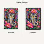 Colorful Floral Elephant Diamond Painting Kit — No Frame and Framed comparison
