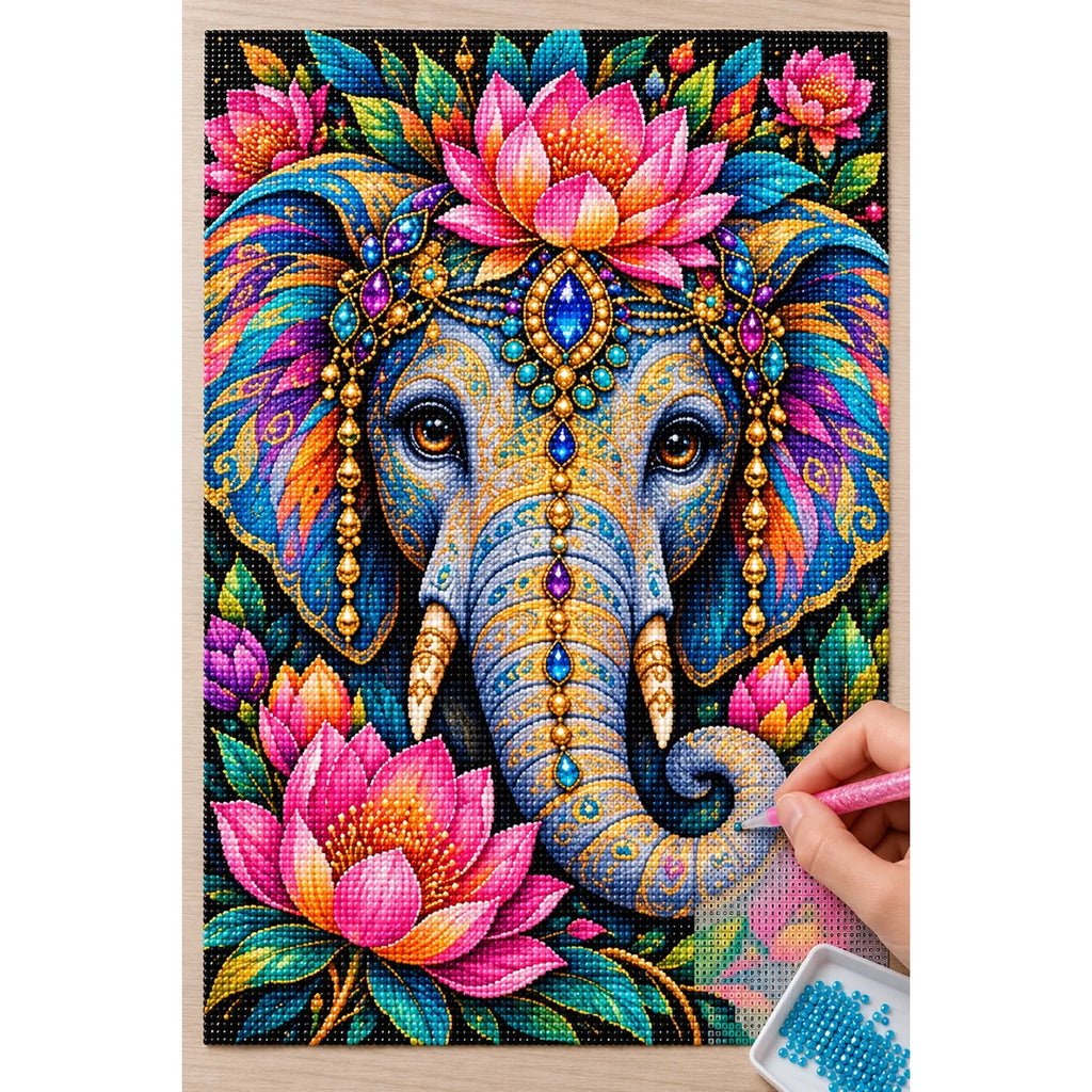 Colorful Floral Elephant Diamond Painting Kit — Diamond painting process