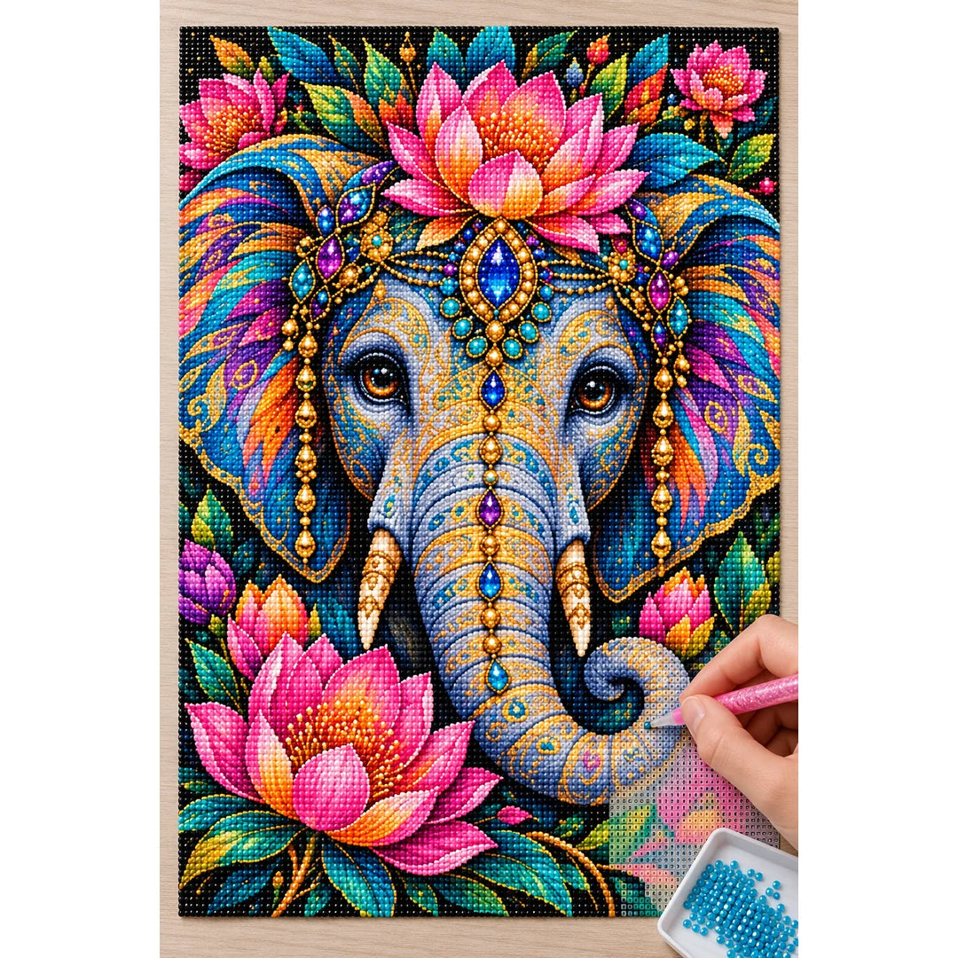 Colorful Floral Elephant Diamond Painting Kit — Diamond painting process