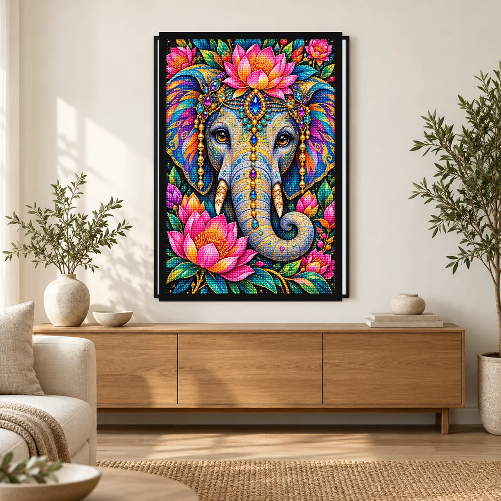 Colorful Floral Elephant Diamond Painting Kit — Home decor scene