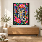 Colorful Floral Elephant Diamond Painting Kit — Home decor scene