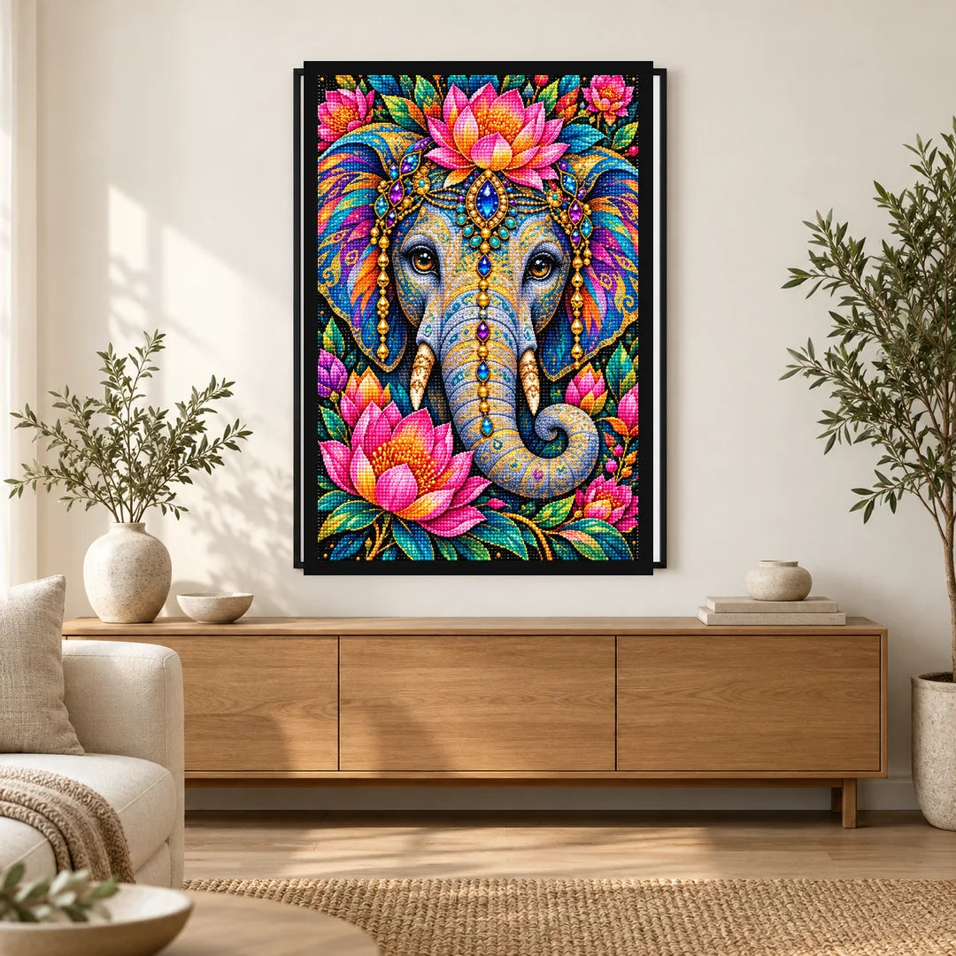 Colorful Floral Elephant Diamond Painting Kit — Home decor scene