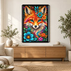 Colorful Floral Fox Diamond Painting Kit — Home decor scene