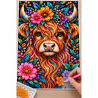 Colorful Floral Highland Cow Diamond Painting Kit — Diamond painting process