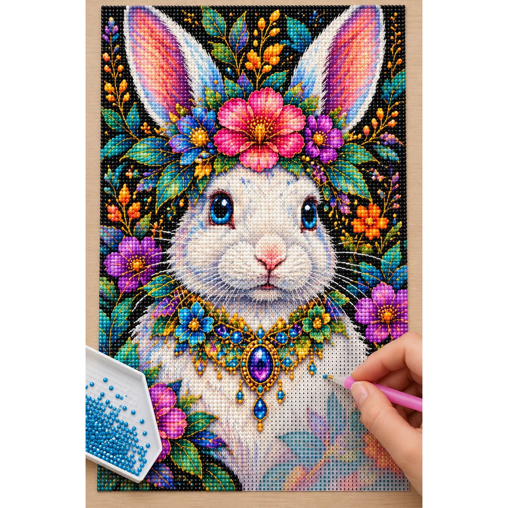 Rabbit in a Strawberry Garden Diamond Painting Kit — Diamond painting process