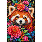 Colorful Floral Red Panda Diamond Painting Kit — Finished white-background diamond painting