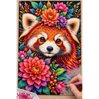 Colorful Floral Red Panda Diamond Painting Kit — Diamond painting process