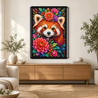 Colorful Floral Red Panda Diamond Painting Kit — Home decor scene