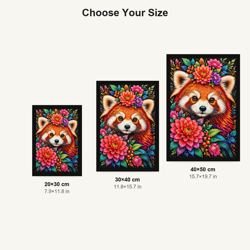 Colorful Floral Red Panda Diamond Painting Kit — Size guide