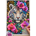 Colorful Floral White Tiger Diamond Painting Kit — Diamond painting process