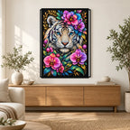 Colorful Floral White Tiger Diamond Painting Kit — Home decor scene