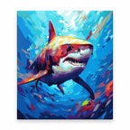 Colorful Great White Shark paint by numbers artwork on a front-facing canvas against a white background