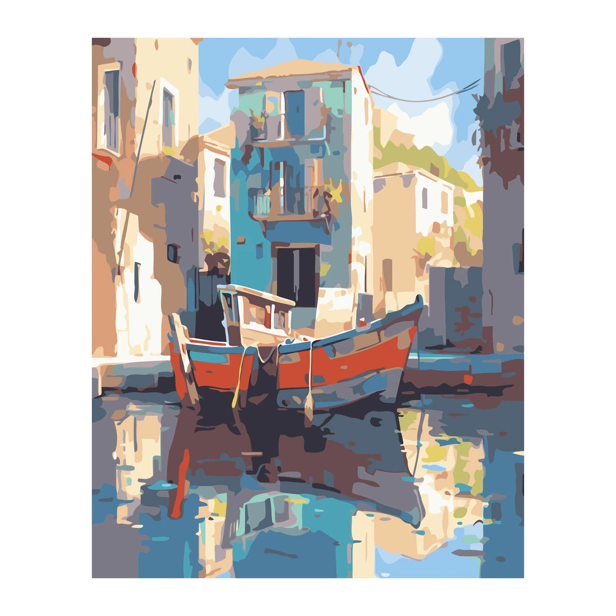 Colorful Harbor Boats completed artwork on a clean white background