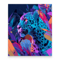 Colorful Neon Leopard Portrait paint by numbers artwork on a front-facing canvas against a white background