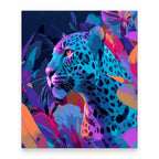 Colorful Neon Leopard Portrait paint by numbers artwork on a front-facing canvas against a white background