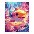 Colorful Smiling Shark completed artwork on a clean white background