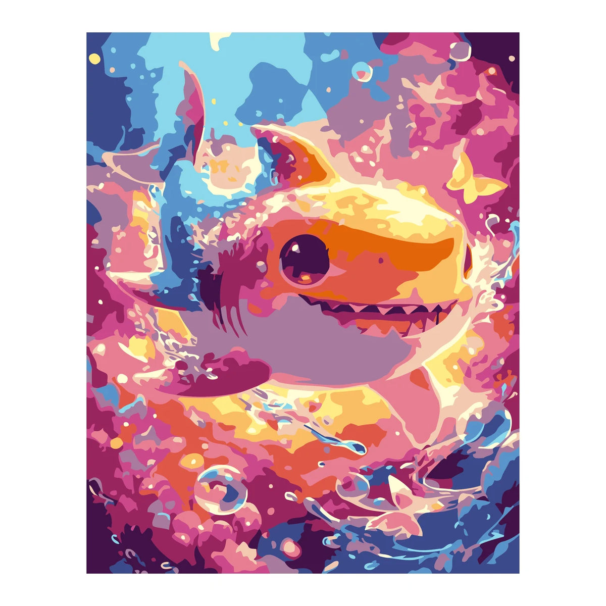 Colorful Smiling Shark completed artwork on a clean white background