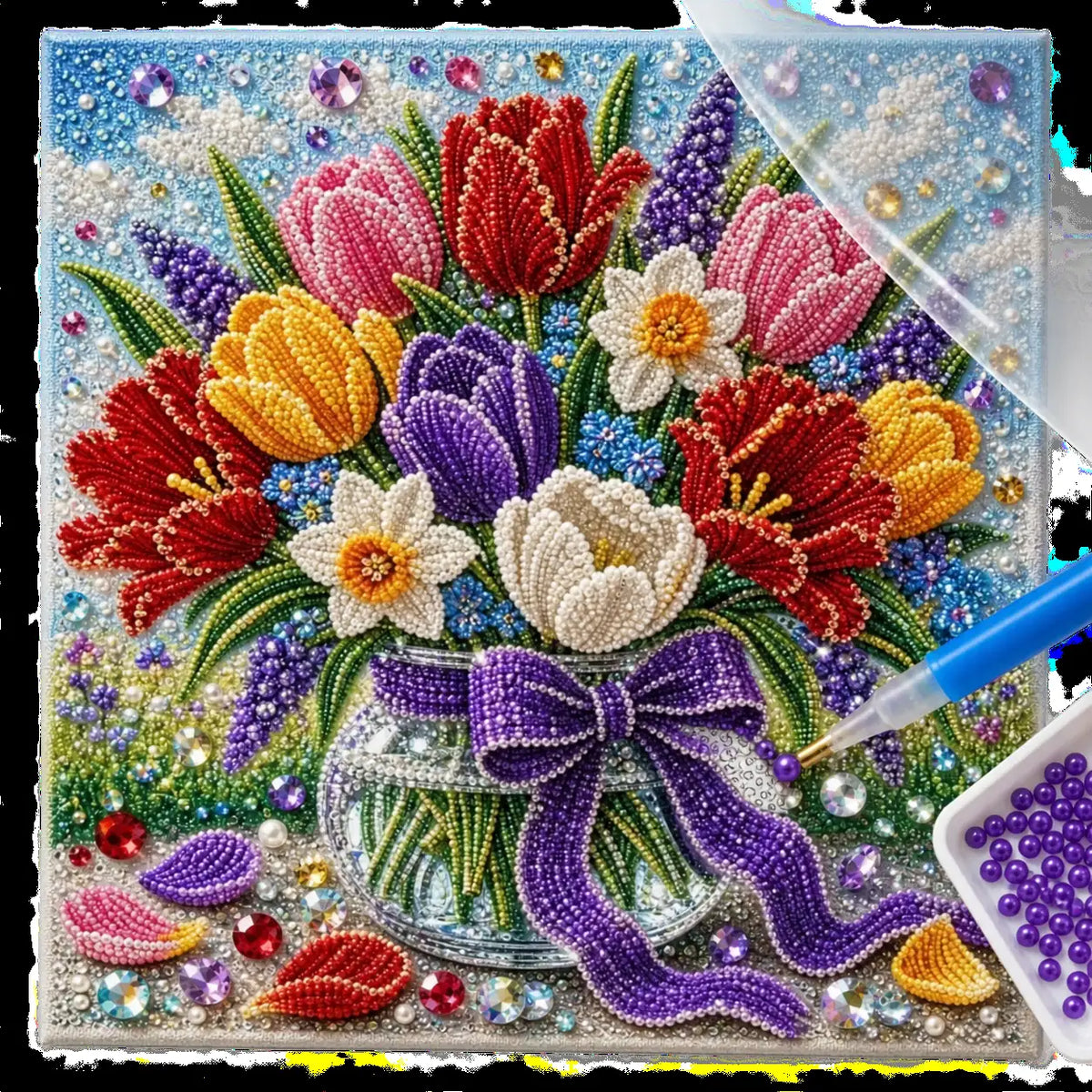 A pearl painting kit in progress, showing the applicator and canvas.