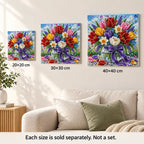 The colorful tulip jar design shown in three size options; each size sold separately.