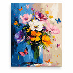 Colorful Wildflower Bouquet with Butterflies paint by numbers artwork on a front-facing canvas against a white background