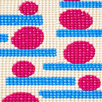Close-up of diamond drill texture across playful blue bars and pink shapes with the words “Computer Game”.