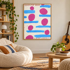Home decor scene showing Computer Game Abstract Blue Pink Diamond Painting Kit artwork displayed on a wall.