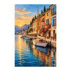 White-background original artwork of copenhagen colorful harbor