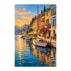 White-background finished diamond painting of copenhagen colorful harbor