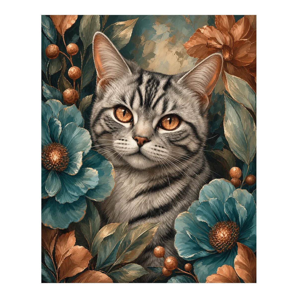 Original artwork for Copper Gaze Among Blooms Diamond Painting Kit
