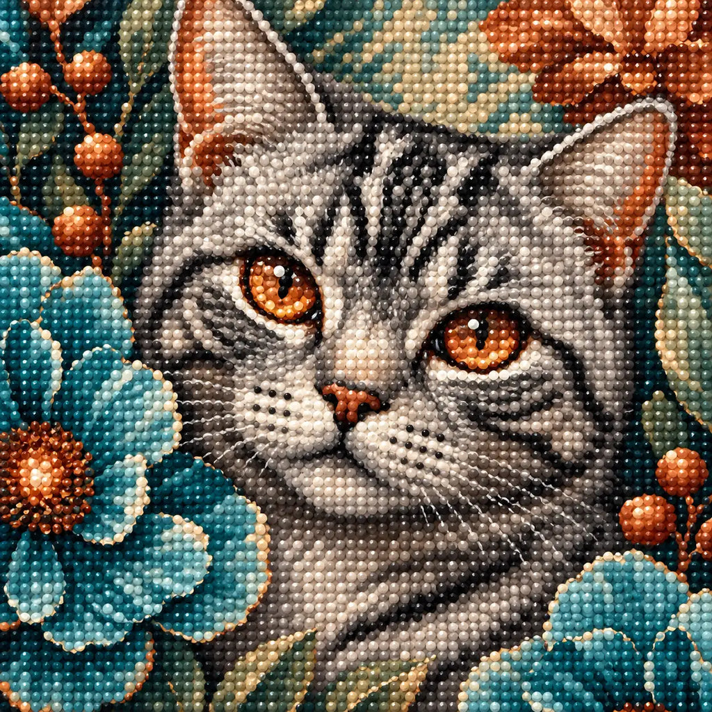 Diamond detail for Copper Gaze Among Blooms Diamond Painting Kit