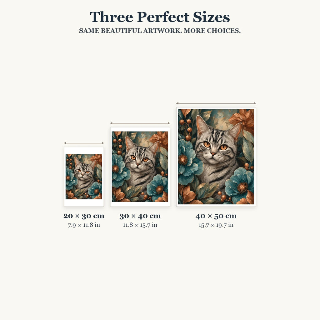 Size guide for Copper Gaze Among Blooms Diamond Painting Kit