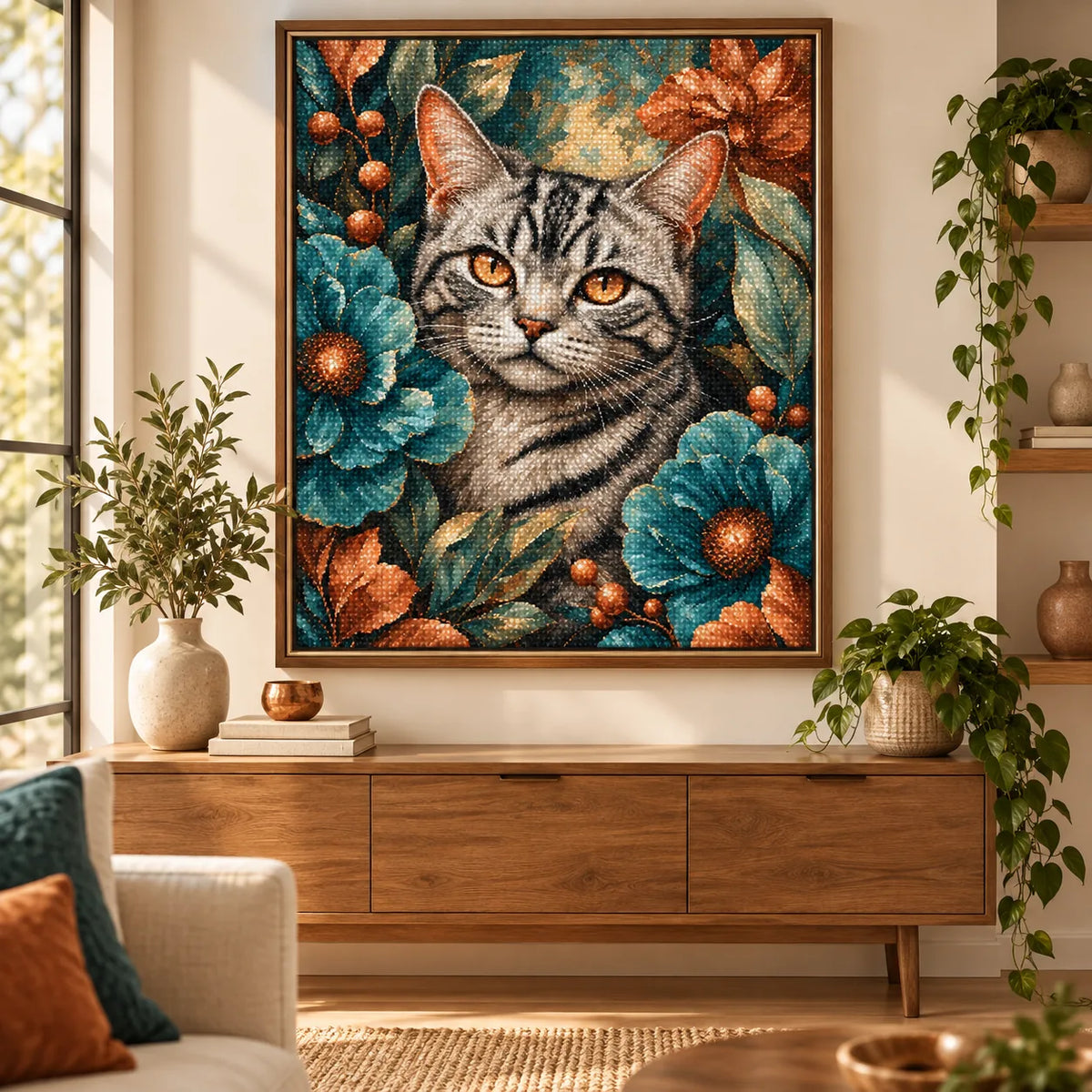 Home decor scene for Copper Gaze Among Blooms Diamond Painting Kit
