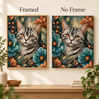 Framed and no-frame comparison for Copper Gaze Among Blooms Diamond Painting Kit