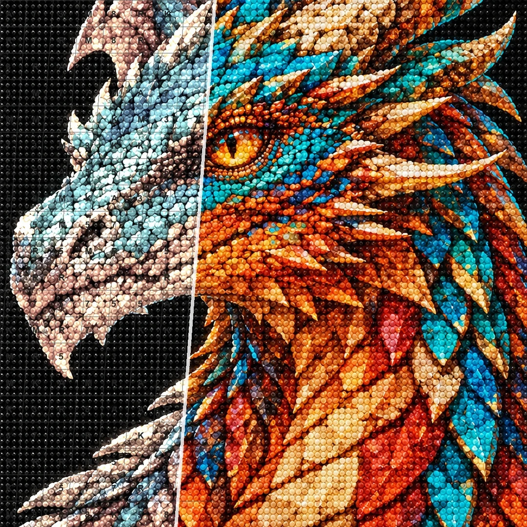 Copper Turquoise Mosaic Dragon diamond drill and canvas detail
